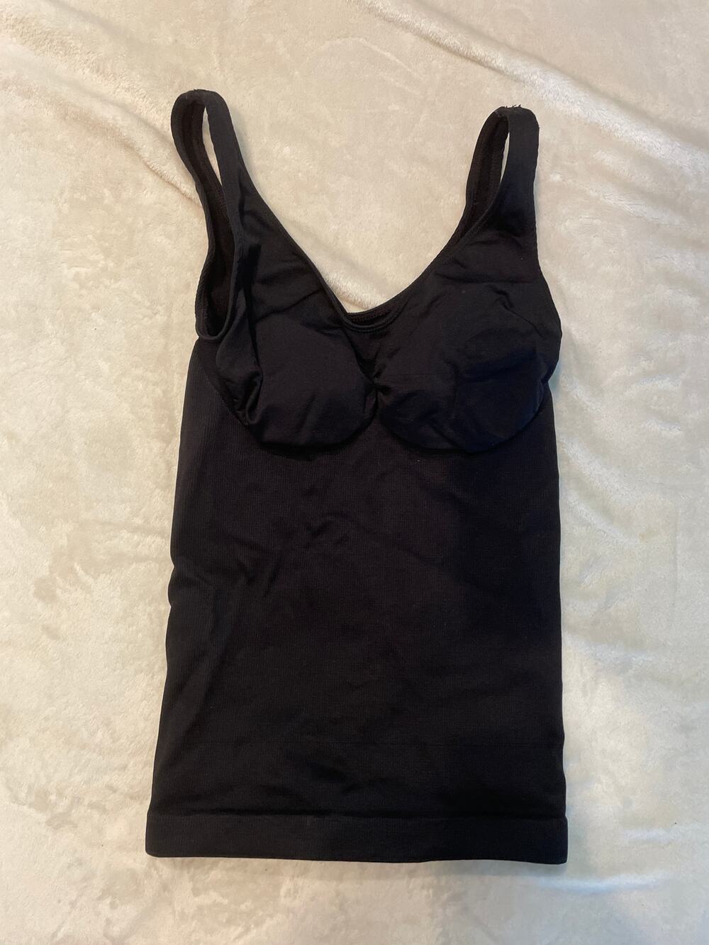 UNDERWHERE Built-In Padded Bra Shapewear Tank Top Size XL Black V Neck
